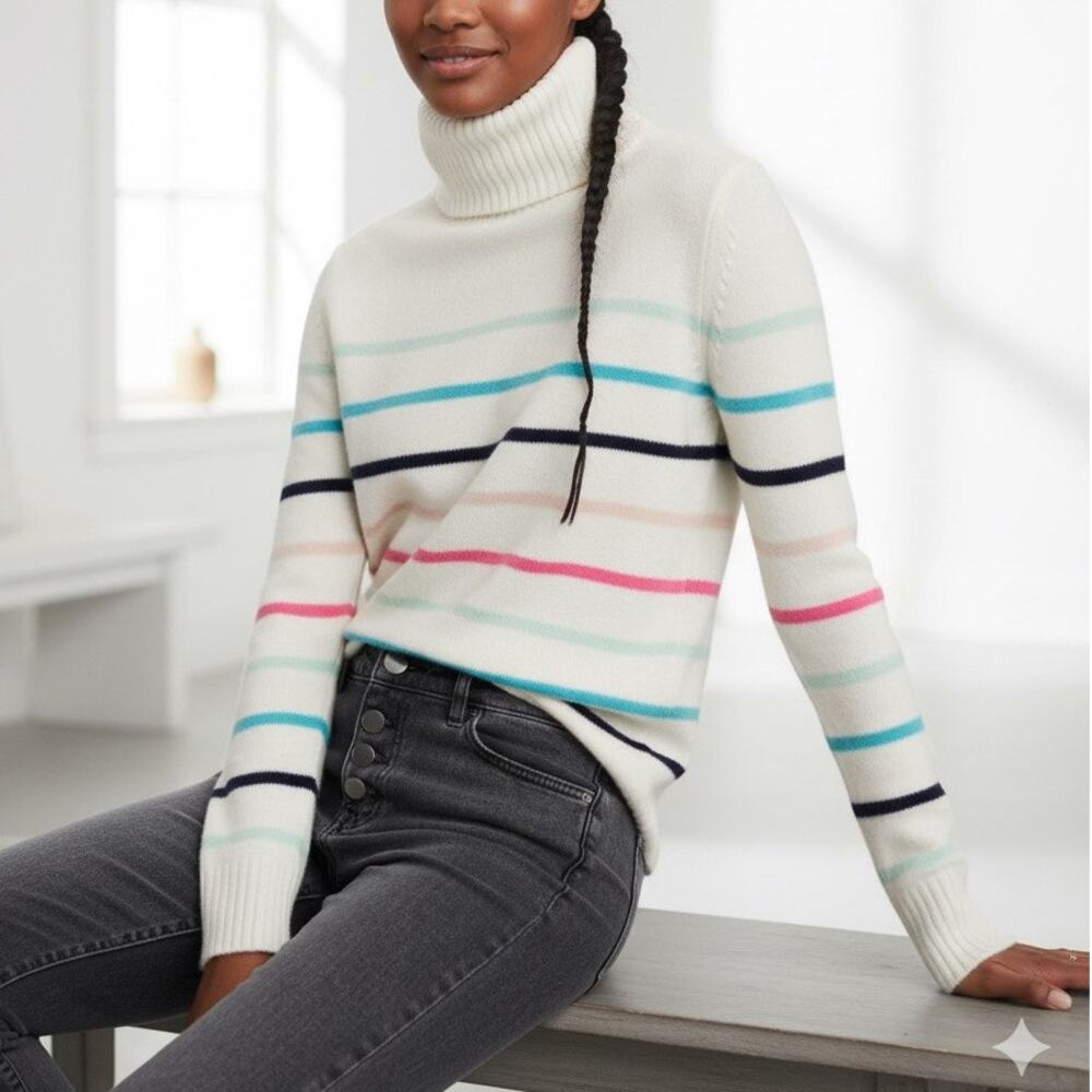 GAP Turtleneck Soft Preppy Rainbow Coastal Knit Pullover Sweater Size S